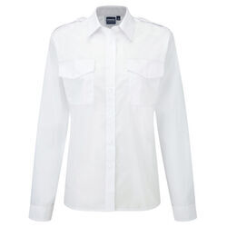 Ladies Cotton Rich Epaulette Long Sleeve Shirt